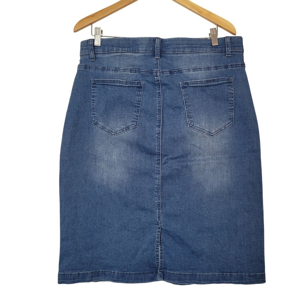 Czelrine Womens Blue Stretch Denim Pencil Skirt XXL With Button & Zip Closure - Picture 2 of 7